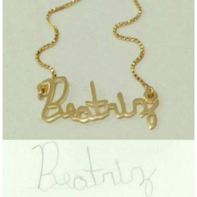 Gargantilha Manuscrito Personalizada Letras Dos Filhos Banhado A Ouro