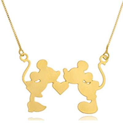 Colar Mickey E Miney Folheado Em Ouro 18k