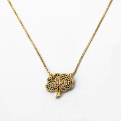 Colar árvore Da Vida Zircônia Verde Banhado A Ouro 18k