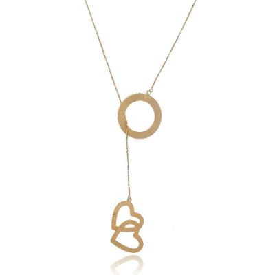 Colar Regulável Com Corações Entrelaçados E Circunferência Folheada Em Ouro 18k
