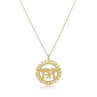 Colar Mandala Com Filhos E Nomes Folheado Em Ouro 18k