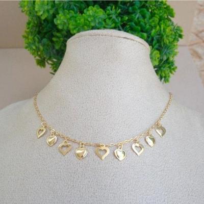 Gargantilha Corações 40cm Banhado A Ouro