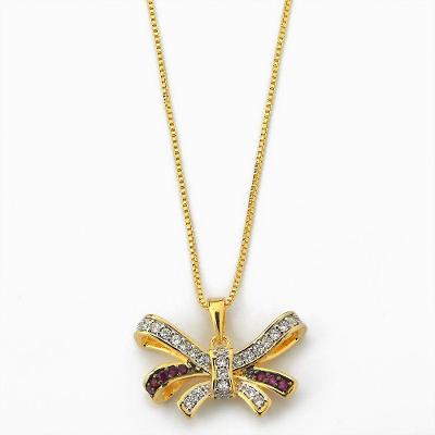 Colar Laço Cravejado Zircônia Banhado Ouro 18k