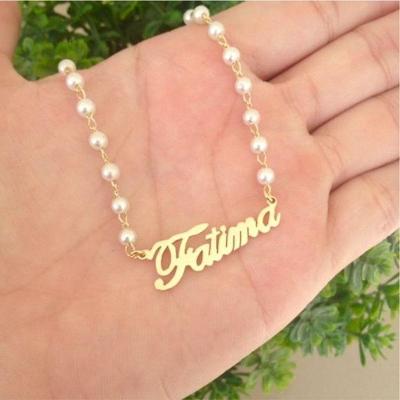 Gargantilha Manuscrito Corrente Perola Banhada A Ouro 18k
