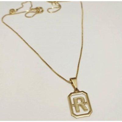 Gargantilha Medalha Letra Inicial Personalizada Banhado A Ouro 18k