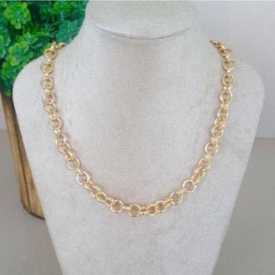 Corrente Portuguesa Elos Maiores 45Cm Banhada A Ouro
