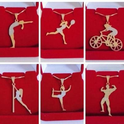 Corrente Pingentes Fitness Variados Banhada A Ouro 18k