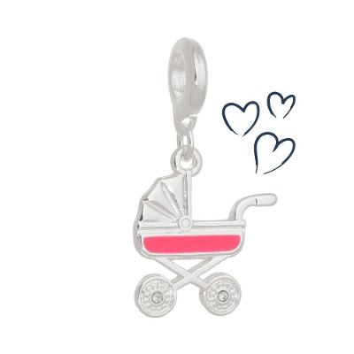Charm Carrinho Bebê Menina Revestida Em Prata
