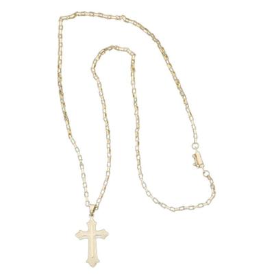 Cordão Tijolinho Com Pingente Cruz Vitoriana Banhada A 18k