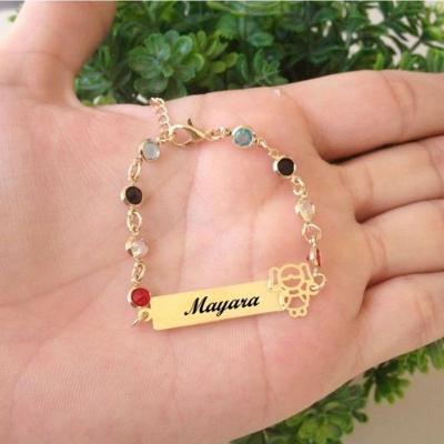 Pulseira Chapinha Infantil Menina Pedrinhas Coloridas Em Banho De Ouro