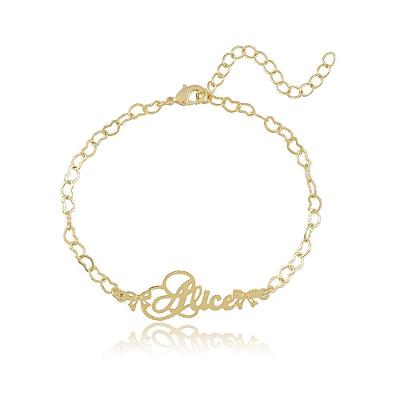 Pulseira Com Corrente De Coração E Nome Folheado Em Ouro 18K