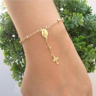 Pulseira Estilo Terço Em Banho De Ouro F. 5.7