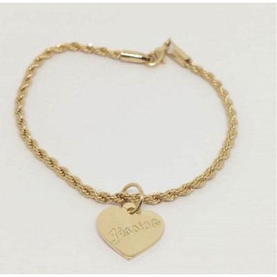 Pulseira Cordão Baiano Pingente Coração Personalizado Banhado A Ouro 18k