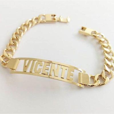 Pulseira Masculina Chapa Personalizada Groumet Banhado A Ouro