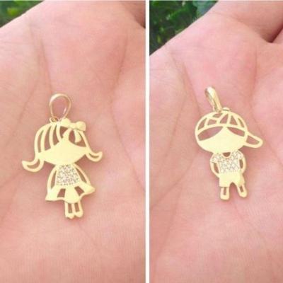 Pingente Menino Ou Menina Grande 3cm Banho De Ouro