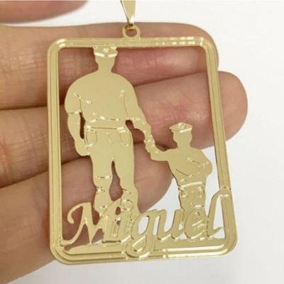 Pingente Personalizado Pai E Filho Bombeiro Banhado A Ouro