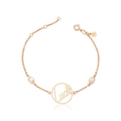 Pulseira Luck Com Zircônias, Revestida Em Ouro Rose