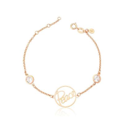 Pulseira Peace Com Zircônias, Revestida Em Ouro Rose