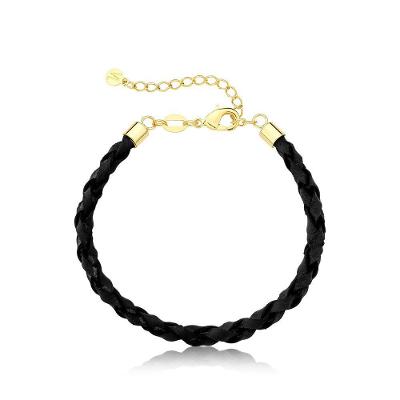 Pulseira De Couro Preto Trançado Tam 20/21Cm