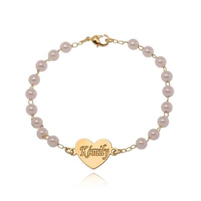 Pulseira De Pérolas Com Coração E Nome Gravado Folheado Em O