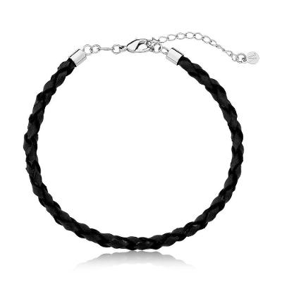 Pulseira De Couro Preto Trançado Tamanho 20 À 21Cm