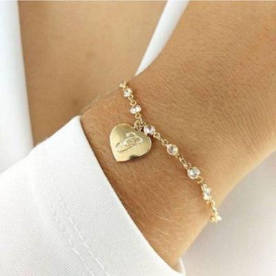 Pulseira Com Pingente Coração Letra Inicial Ponto De Luz Banhado A Ouro