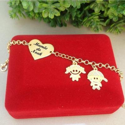 Pulseira Coração Personalizado Pingente Menina(a) Banhado A Ouro