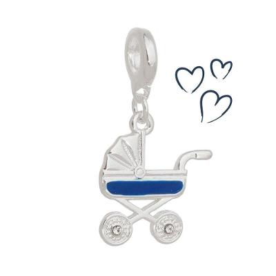 Charm Carrinho Bebê Menino Revestido Em Prata