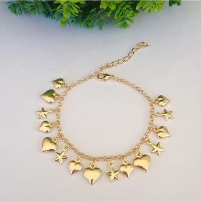 Pulseira Coração + Estrela Banhada A Ouro