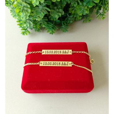 Pulseira Chapinha Personalizada Para Casal Banhado A Ouro