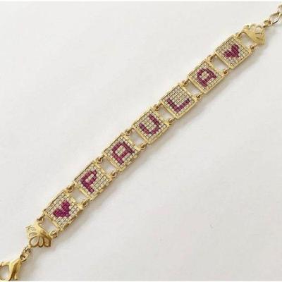 Pulseira Nome 7 Caracteres Cravejados Personalizada Banhado A Ouro