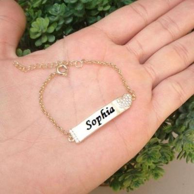 Pulseira Chapinha Infantil Coração Cravejado Banho De Ouro