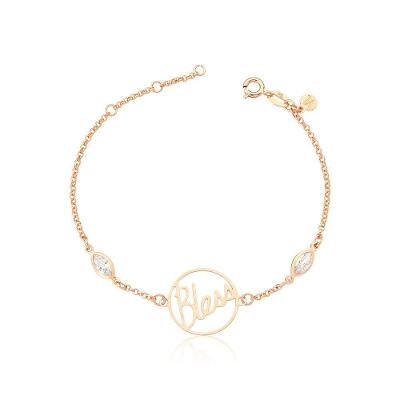 Pulseira Bless Com Zircônias, Revestida Em Ouro Rose