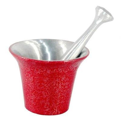 Almofariz Alumínio Polido Socador De Alho Grande Vermelho