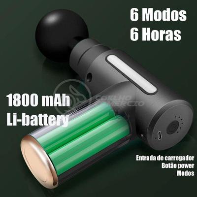 Mini Massageador Muscular Facial Físico 6 Níveis Preto