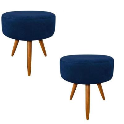 Kit 2 Puff para Sala Puff Redondo Suede Azul Marinho