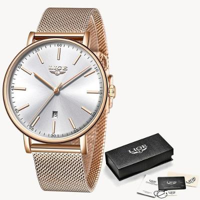 Relógios Femininos Lige 9908 à Prova D'água Rosa Ouro Branco