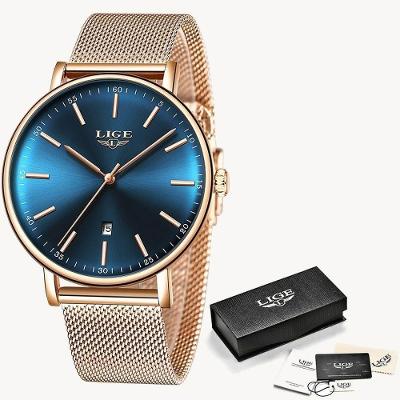 Relógios Femininos Lige 9908 à Prova D'água Rosa Ouro Azul