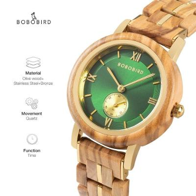 Relógio Feminino De Madeira Bobo Bird Gt1263A À Prova D'Água Verde