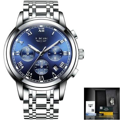Relógio Masculino Lige 9810 à Prova D'água Prata Azul