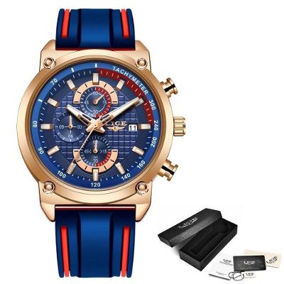 Relógio Lige 10004 Masculino à Prova D'água Rosa Ouro Azul