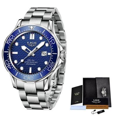 Relógio Masculino Lige 8936 à Prova D'água Prata Azul