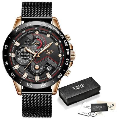 Relógio Masculino Lige 9929 à Prova D'água Rosa Ouro Preto