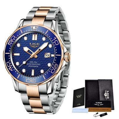 Relógio Masculino Lige 8936 à Prova D'água Rosa Ouro Azul