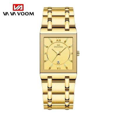 Relógio Masculino De Luxo Retangular Va Va Voom Va-2431 À Prova D'Água Ouro