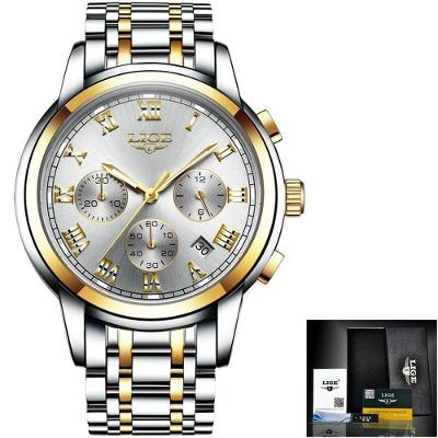 Relógio Masculino Lige 9810 à Prova D'água Ouro Branco