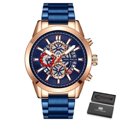Relógio Masculino Mini Focus Mf0285g à Prova D'água Azul Dourado