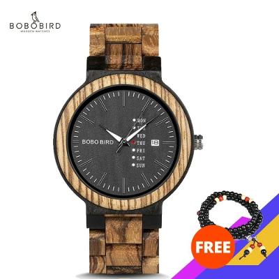 Relógios De Madeira Bobobird Go026 Masculino À Prova D'Água Preto