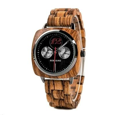 Relógio Masculino Bobo Bird Gs006 À Prova D'Água Madeira Zebra