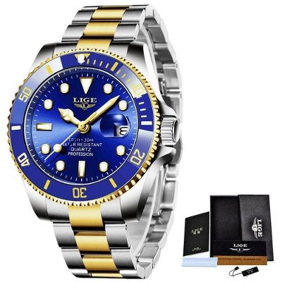 Relógio Masculino Lige 10045 à Prova D'água Rosa Ouro Azul